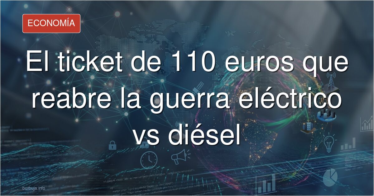 Surtidor de gasolina con precio del diésel y coche eléctrico de fondo