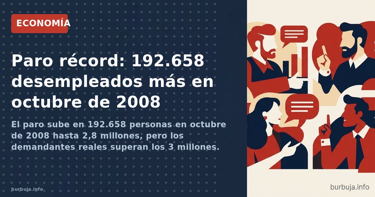 Paro récord en octubre 2008 con 192.658 nuevos desempleados, pero los beneficiarios de prestaciones caen. Los demandantes tot