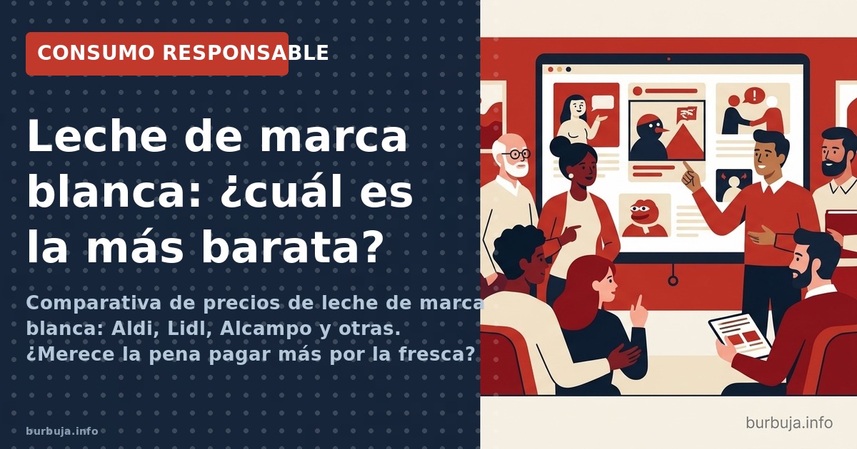 La leche más barata en España: Finessa (Lidl) a 0,40 € oferta, Leche de Galicia (Alcampo) 0,55 €, Bomilk (Eroski) 0,52 €. Com