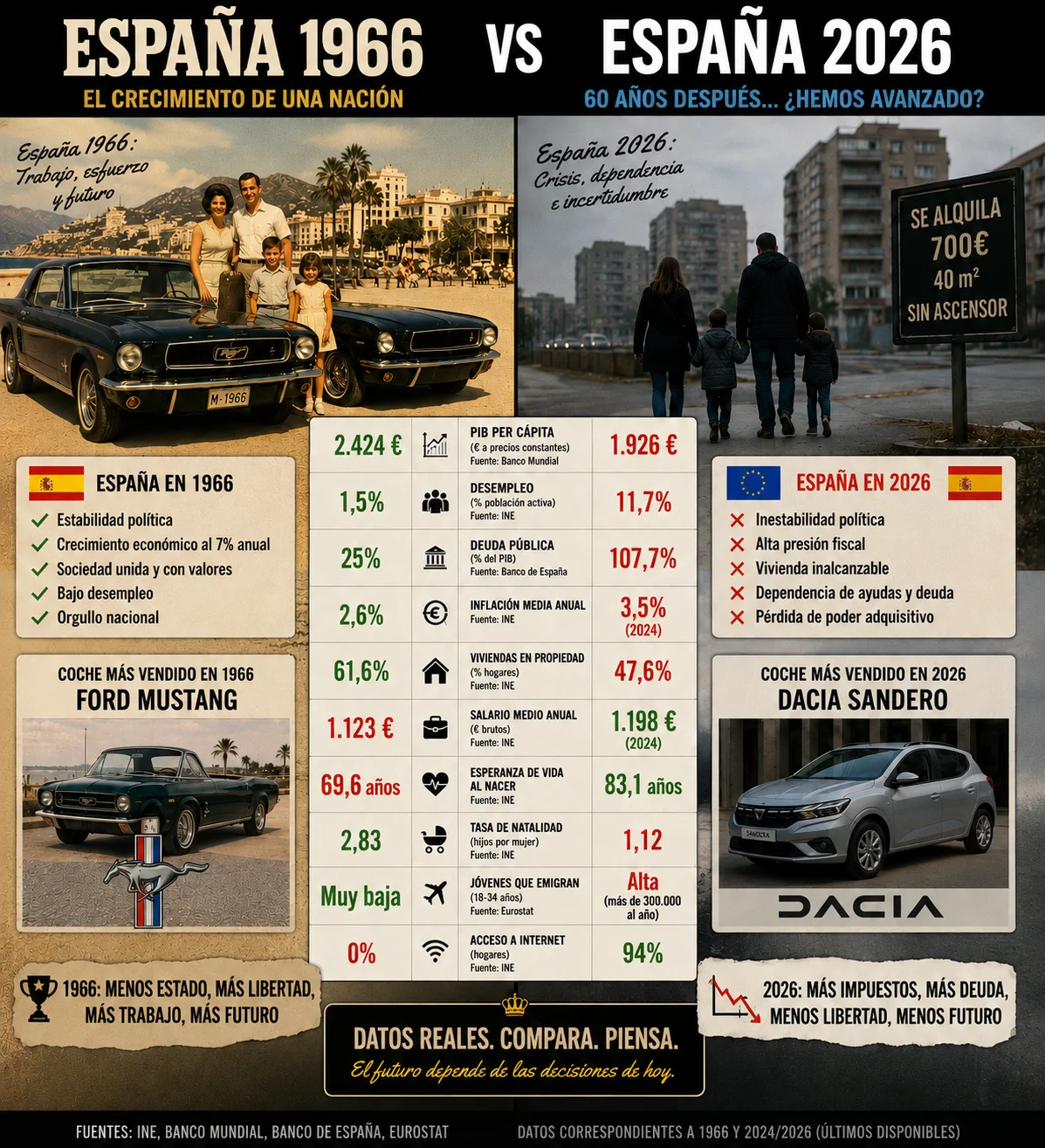 [MUY DURO] COMPARATIVA entre ESPAÑA 1966 vs ESPAÑA 2026. Exponiendo la engaña del R78.