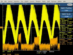 High frequency oscilloscope trace from counterfeit iPhone charger